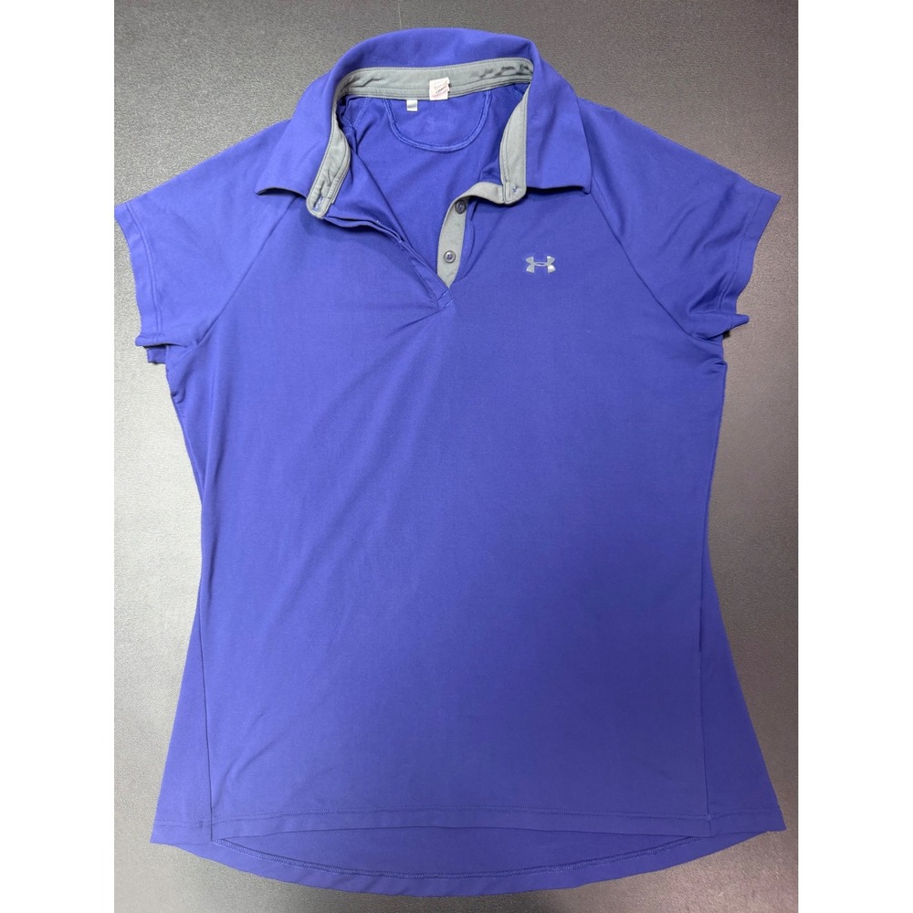 Under Armour Womens HeatGear Purple Fitted Polo Shirt Size Medium Short Sleeve